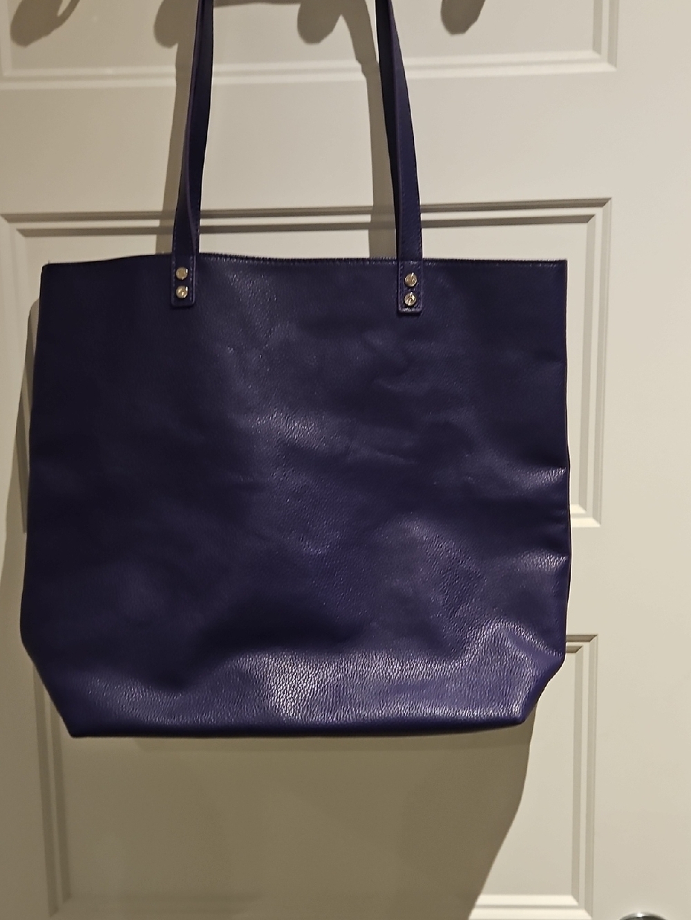 thirty-one Navy Purple Leather Tote with Slim Straps
